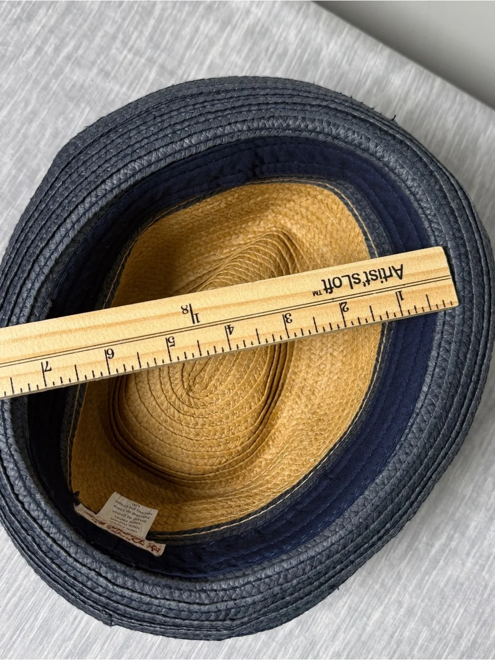 Original Penguin Two-Tone Natural Navy Straw Fedora Porkpie Summer Hat L/XL